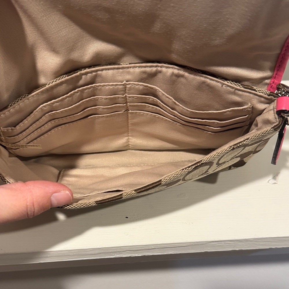 Coach Signature Brown and Pink Wristlet - Picture 7 of 8